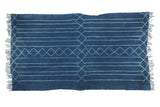 Vintage African indigo textile throw featuring unique hand woven stripes and diamond pattern.