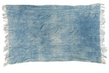 Vintage African Textile Throw, hand woven indigo, powder and light blue tones with tassels.