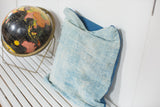 Vintage light blue indigo pillow with sun-faded reclaimed African textile, 20x20.