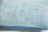 Vintage Light Blue Indigo Pillow showing sun-faded texture and horizontal seams.