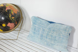 Vintage Light Blue Indigo Pillow made from sun-faded African textile fragment, 12x20 inches.