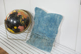 Vintage Light Blue Indigo Pillow with sun-faded African textile, tassels, 12x20.