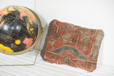 Antique Heriz Persian Rug Fragment Pillow with lovely red, blue, geometric pattern, aged patina.