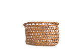 Vintage Japanese hand-woven basket with an open geometric pattern, natural brown, 6x14 inches.