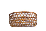 Vintage hand-woven Japanese basket with open geometric star pattern, warm brown tones, 6x14 inches.