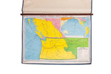 Vintage Denoyer Geppert map of Historic Oregon Country in blue, yellow, green, with walnut rod.