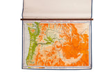 Vintage Denoyer Geppert Historic Pacific Northwest map, green, orange terrain, blue ocean, walnut rod.