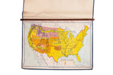 Vintage Denoyer Geppert map, USA Western Statehood, yellow, orange, and blue, with walnut rod.