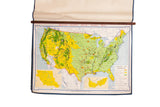 Vintage 1967 Denoyer Geppert Social Science map, yellow, green, blue, on walnut rod.
