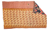 Vibrant vintage Indian Kantha Quilt, double-sided with floral and geometric patterns, 4'1