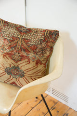 Faded aqua blue floral motif and terracotta patterns on antique Mahal Persian rug pillow.