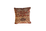 Antique Persian Rug Pillow, a reclaimed Mahal fragment with terracotta and aqua blue, 24x24 inch.