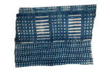 Batik Indigo Throw with distinct blue and off-white geometric patterns, 42x53.