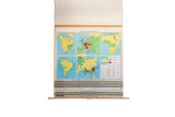 Vintage Democracy School Chart displaying a world map with red and green population patterns.