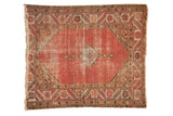 Vintage Malayer square rug with diamond medallion, faded blush, ivory, and brown tones, 3'6