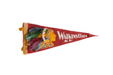 A vintage red felt pennant from Watkins Glen, NY with a Native American chief and real feather headdress.