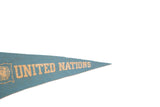 Vintage robins egg blue felt pennant with 'NATIONS' text and pointed tip.