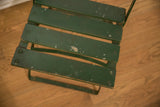 Vintage French Cafe Chair seat detail showing aged green slats and rich patina.