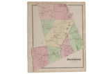 An antique 1868 map of Pound Ridge, New York, with hand-colored districts in pink and green on aged paper.