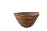 Vintage African hand-carved dark brown wooden bowl with primitive lines, 12.5