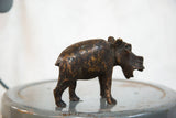 Expressive vintage copper hippo sculpture, showcasing its open mouth and detailed patina.