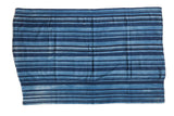 Vintage hand woven African indigo textile throw with variegated blue stripes, 3'5