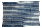 Vintage hand-woven African indigo textile throw, varied blue and cream stripes, 3'6