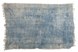 Hand woven Mossi Indigo African textile throw, paneled with blue stripes and fringe.