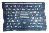 Hand woven Batik indigo African textile throw with off-white geometric star patterns, 3'7
