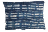 Vintage African indigo textile throw with hand-dyed cream geometric patterns, 3'6