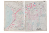 Vintage 1930s Hopkins map of Peekskill, NY, showing the village layout with pink and blue details.