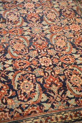 Close-up of the soft wool pile showing the Herati motif on a vintage Tabriz rug.