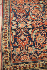 Fine Sennehbaft weave with classic Herati motifs in navy blue, pale gold, and aqua teal.