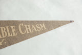 Detail of the pointed tip on the Ausable Chasm felt pennant, showing vintage wear.