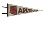 Vintage Arizona felt pennant, beige, with red state outline and black text, 9x24 inches.