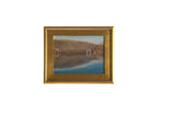 Bridge painting by Dianne Aronian in a gold frame, showing a landscape reflected in water.