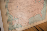 Vintage 1907 USA map section: Texas, Gulf of Mexico, Alaska inset, soft pastel tones.