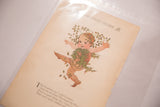Angled view of the charming M.T. Ross child illustration on the antique book page.