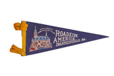 Vintage dark blue felt pennant for Roadside America Shartlesville PA miniature village.