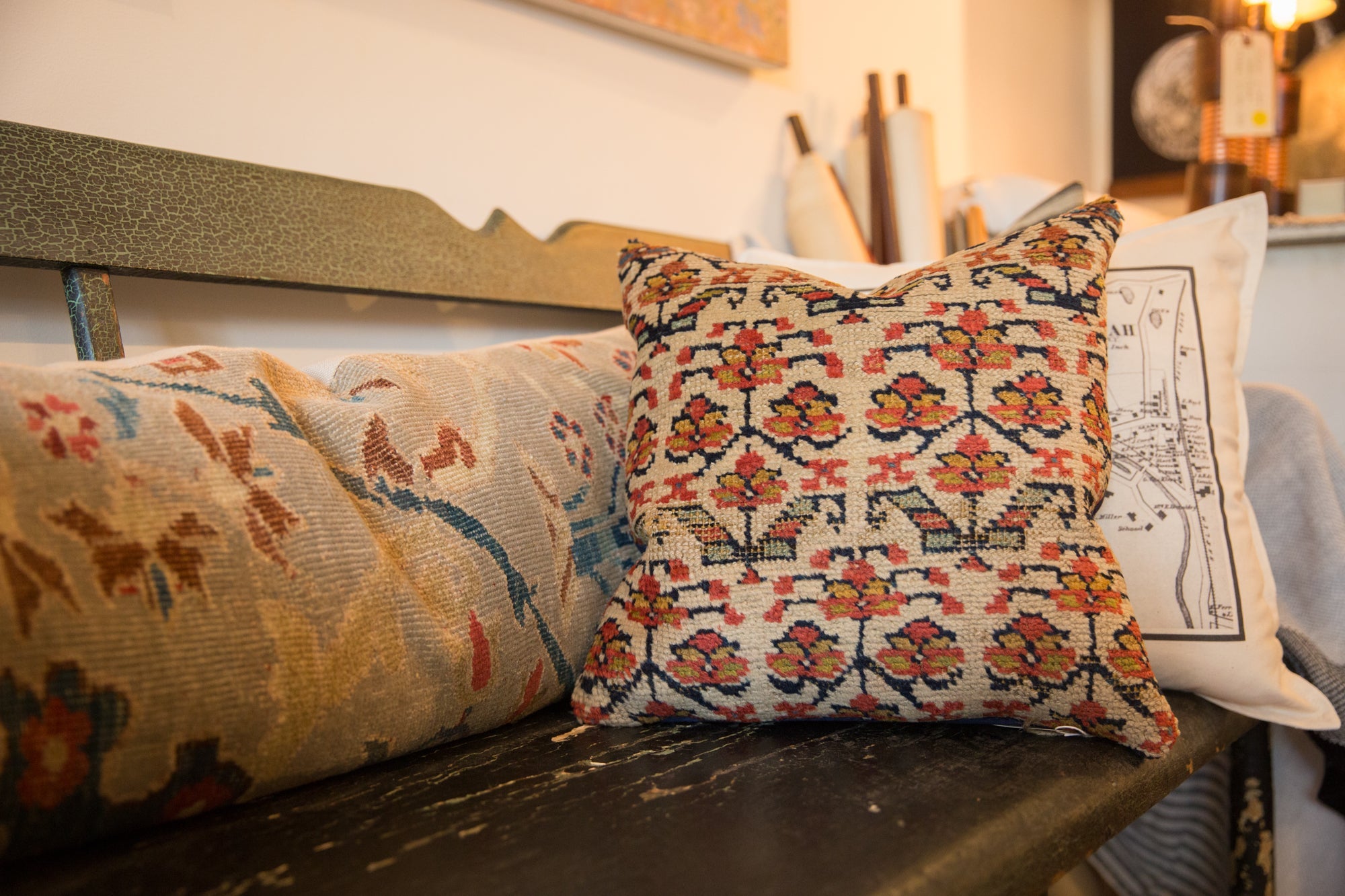 Reclaimed Vintage Rug Fragment Flower Pillow // ONH Item 7674 Image 1