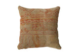 Vintage Turkish Rug Fragment Throw Pillow, muted orange and red geometric pattern, 18x18.