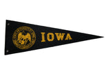 Vintage State University of Iowa black felt pennant with gold seal and 