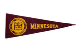 Vintage University of Minnesota felt pennant in school colors with seal and 'MINNESOTA' text.