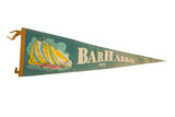 Vintage Bar Harbor Maine felt pennant, 1950s, featuring yellow sailboat and 'Bar Harbor ME' text on teal.