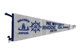 Vintage Newport RI Windjammers felt pennant, white with navy blue 1976 sailing regatta graphics, 27x12.