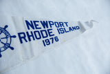 Close-up of vintage felt pennant, blue 