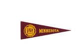 Vintage University of Minnesota felt pennant in maroon with a gold school crest and lettering.