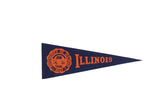 Vintage University of Illinois felt flag in navy blue with orange crest and text.