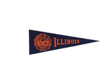 Vintage University of Illinois navy blue felt pennant, orange crest and ILLINOIS text, 3.5x9.5.