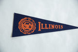 Vintage felt pennant for University of Illinois, orange school crest on navy blue.